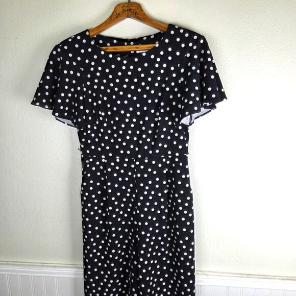 Women's Calvin Klein Black and White Polka Dot Maxi Jumpsuit Ruffled Sleeve 08 - Picture 4 of 13